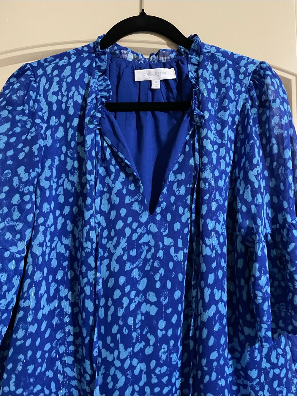 Split Neck Ruffle Blouse - Picture 2 of 5
